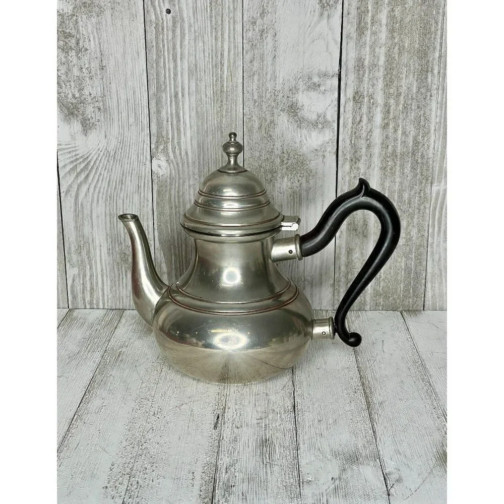 Vintage Royal Holland Pewter Teapot Ebony Handle Daalderop